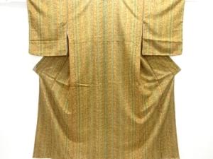 未使用品　縞に花更紗模様小紋着物